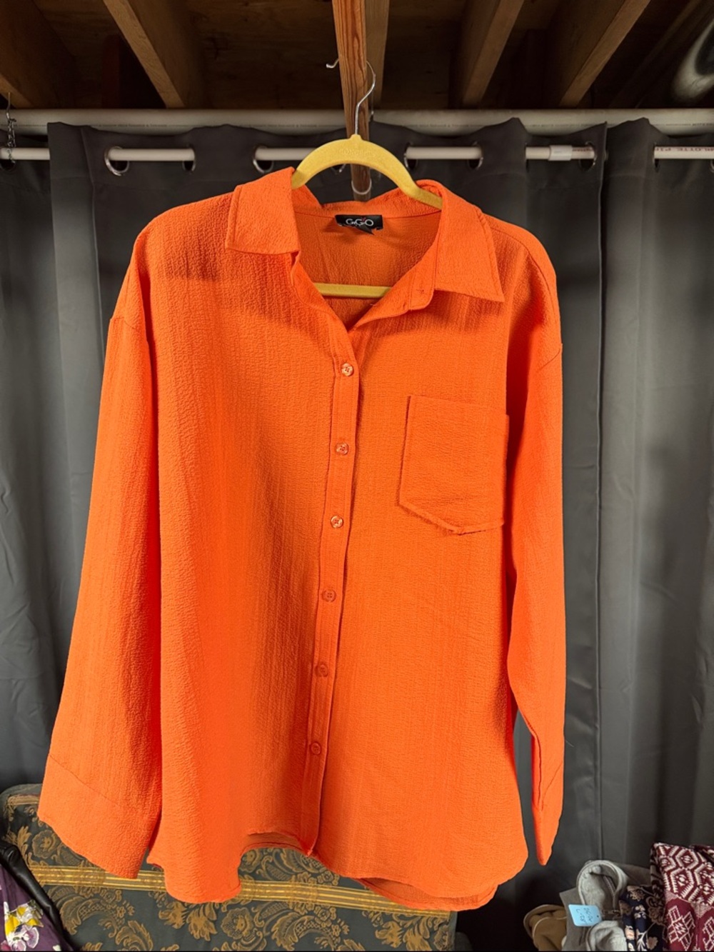 GGO Orange Button-Front Blouse